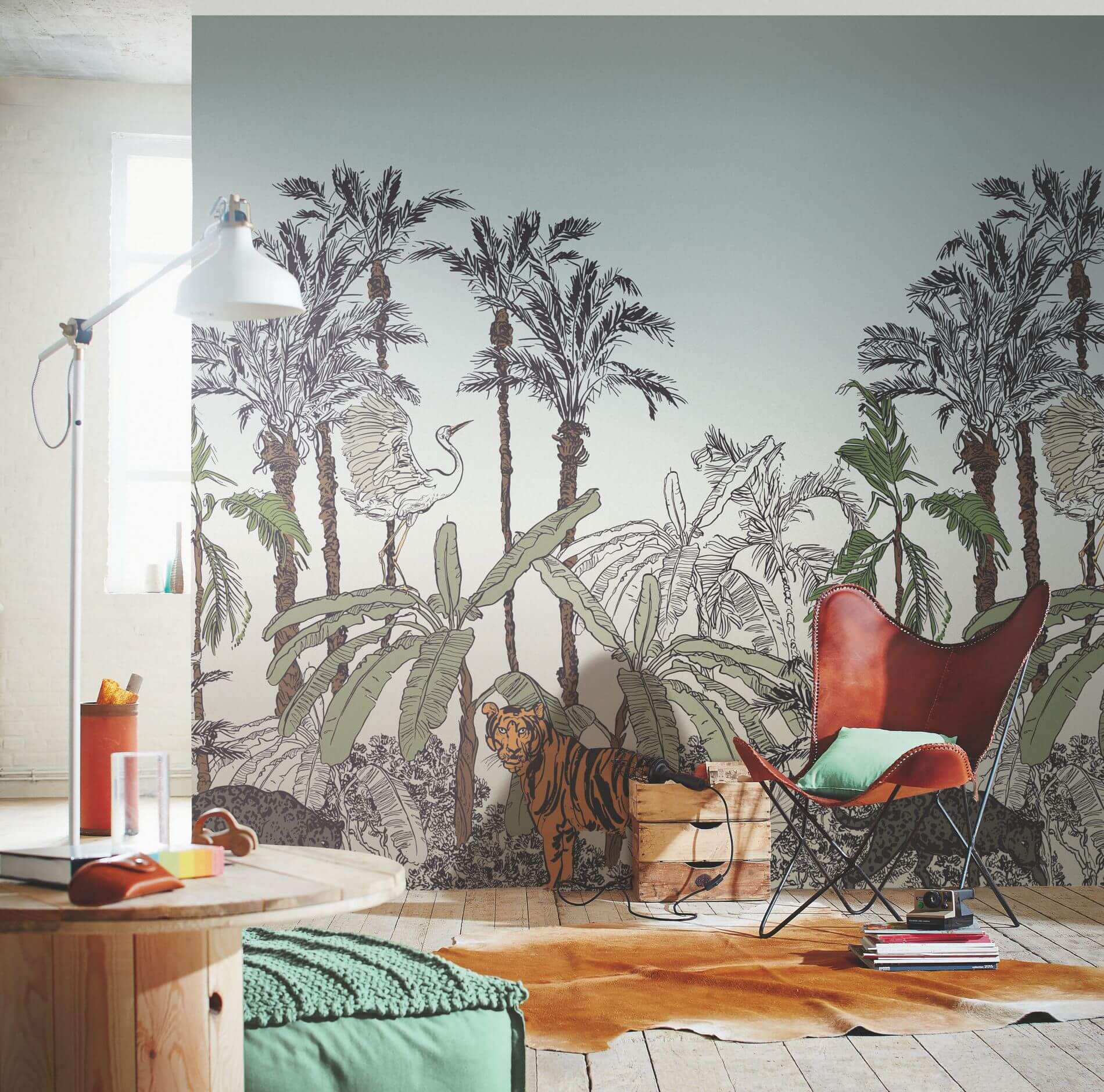 Mural ze wzorem zwierząt i roślin Caselio BFM 102433296 La Jungle Enchantee Beauty Full Image 2