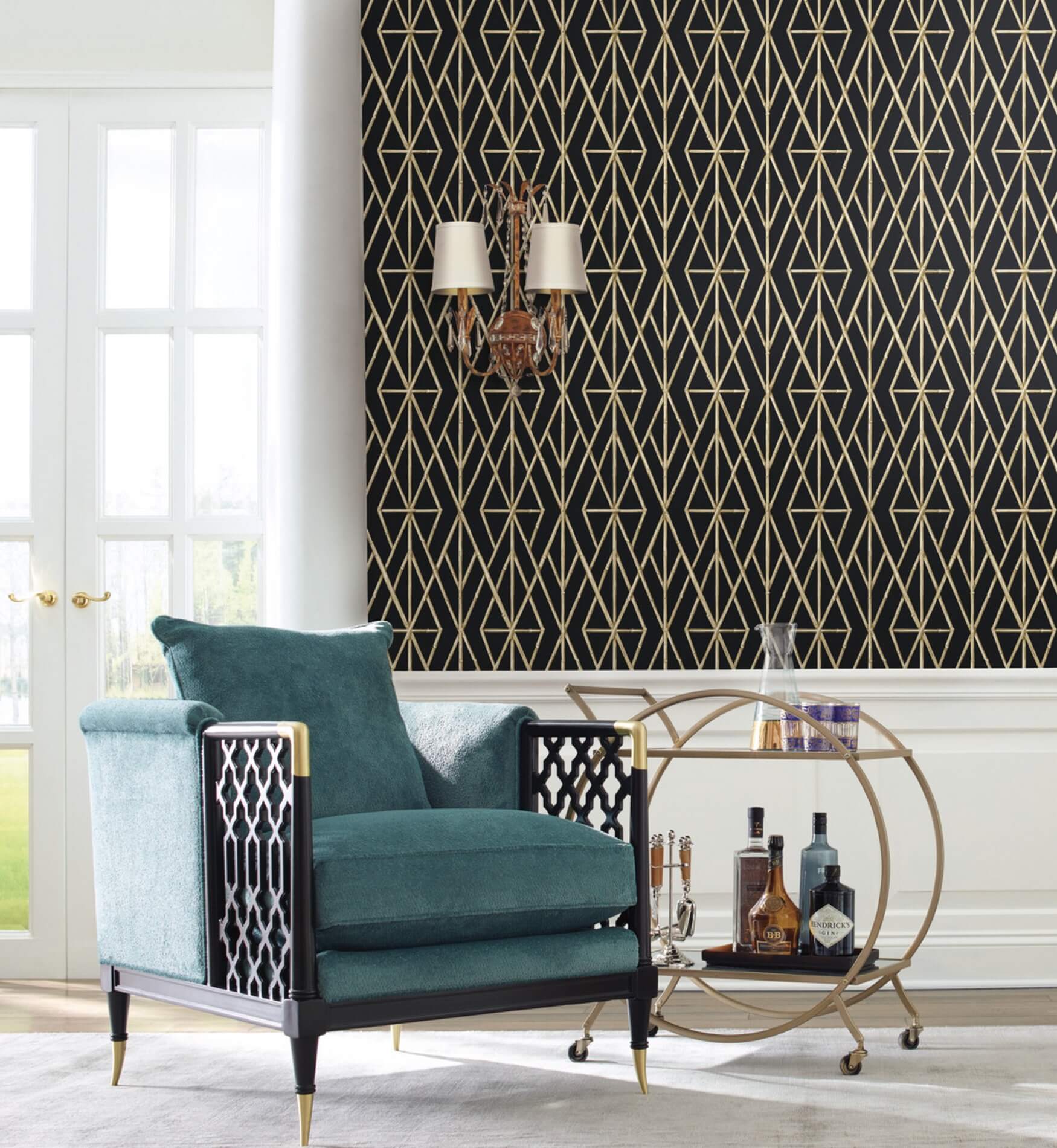 Tapeta Trejaż Bambusowy York CV4448 Riviera Bamboo Trellis Water's Edge
