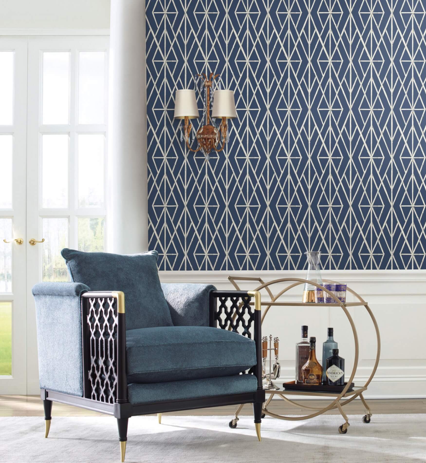 Tapeta Trejaż Bambusowy York CV4449 Riviera Bamboo Trellis Water's Edge