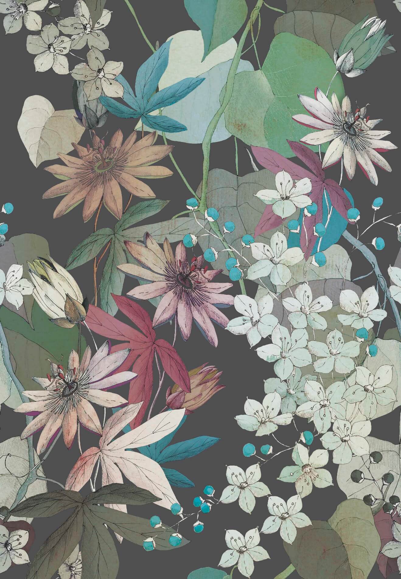 Mural Kwiaty 1838 Wallcoverings 1906-131-01 Clematis Ebony Murals