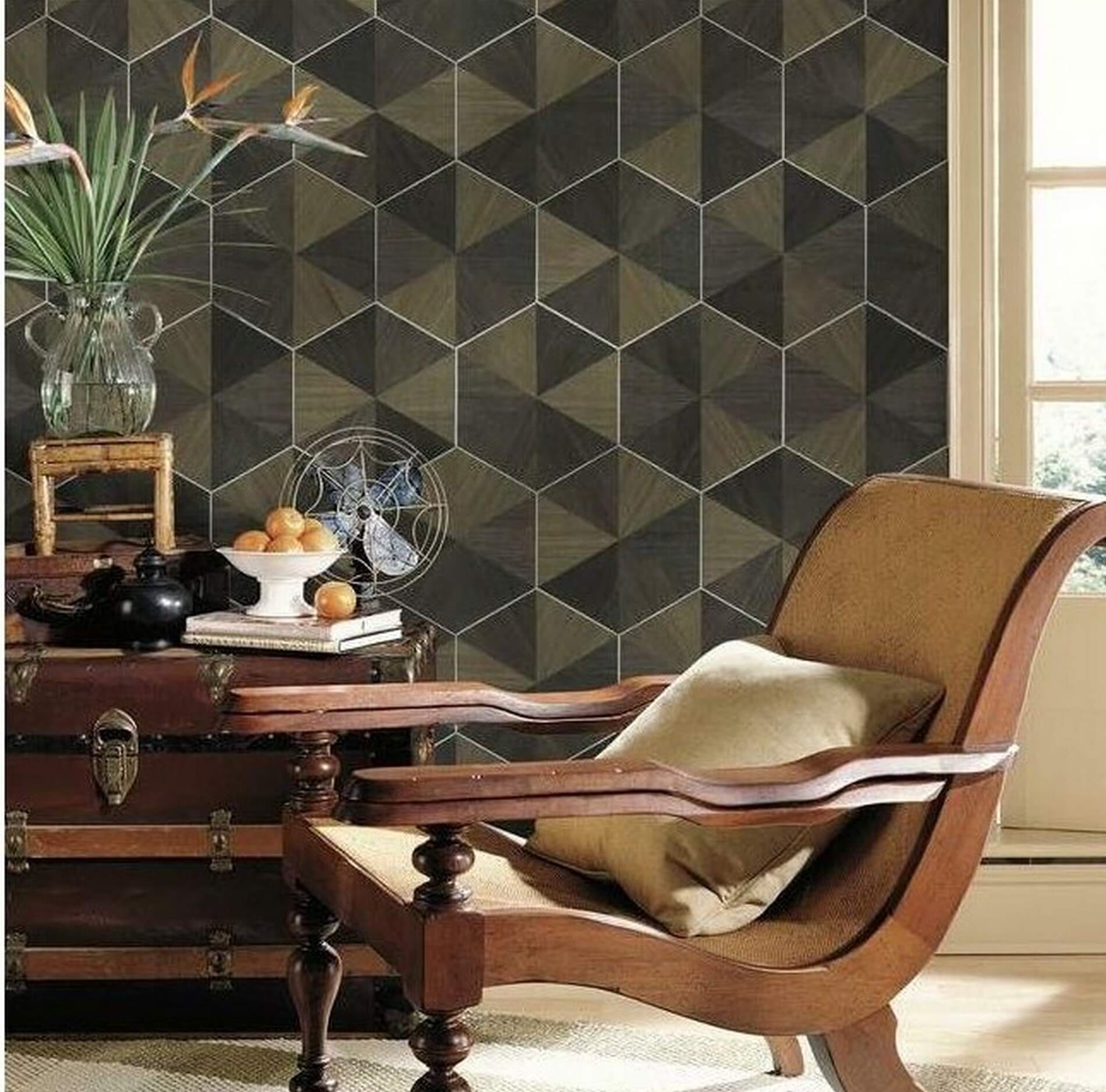 Tapeta Heksagony Fornir York HO2103 Hexagram Wood Veneer Ronald Redding Traveler