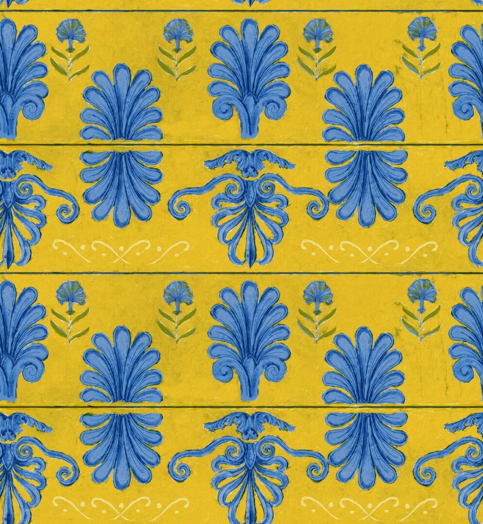 Tapeta Ornament Mind The Gap MYKONOS VILLA MOTIF Lemon WP30044 Sundance Villa Complementary