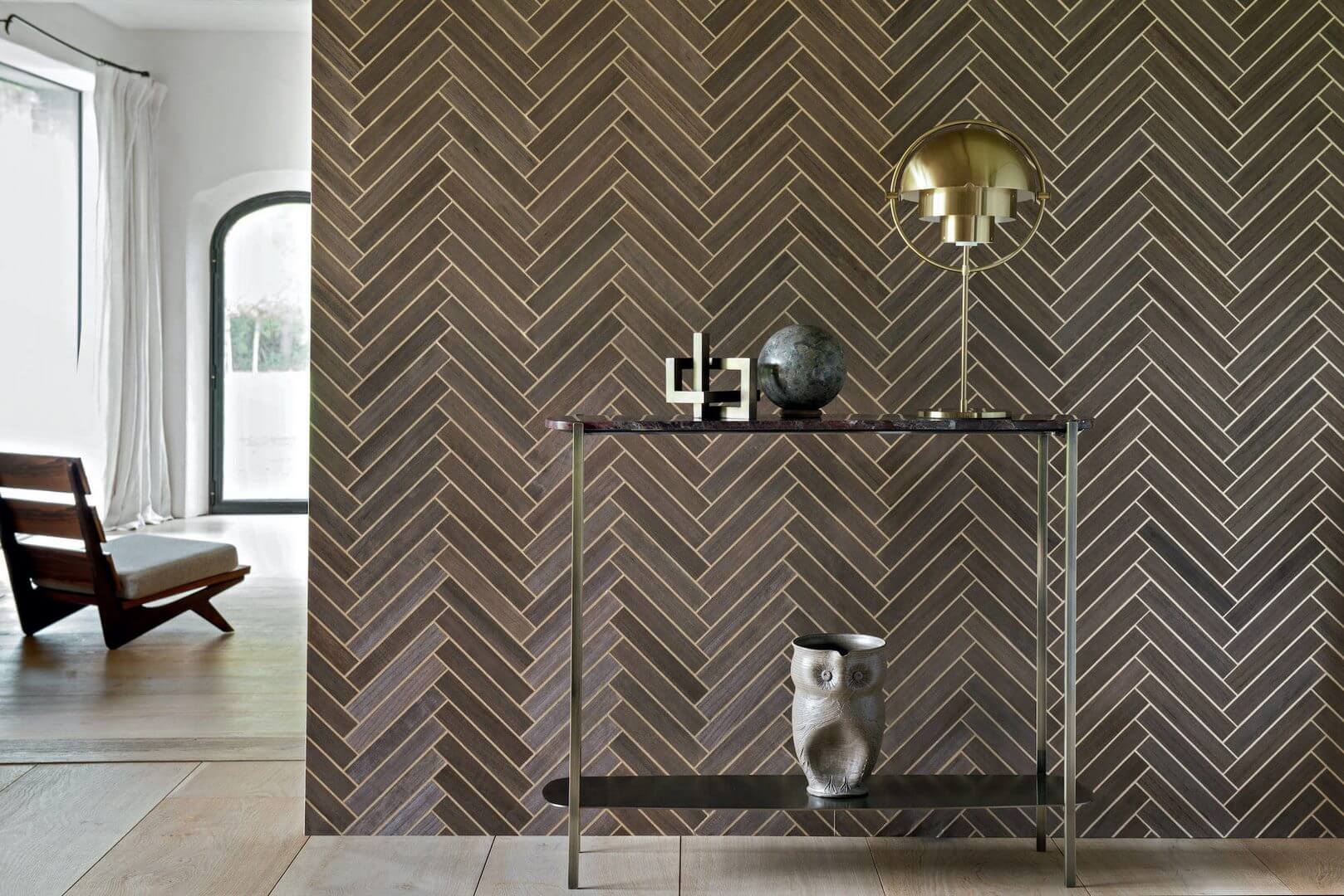 Tapeta Jodełka Fornir CMO Paris Bois Chevron Gris Or WBO 02 86 Wood Wallcovering