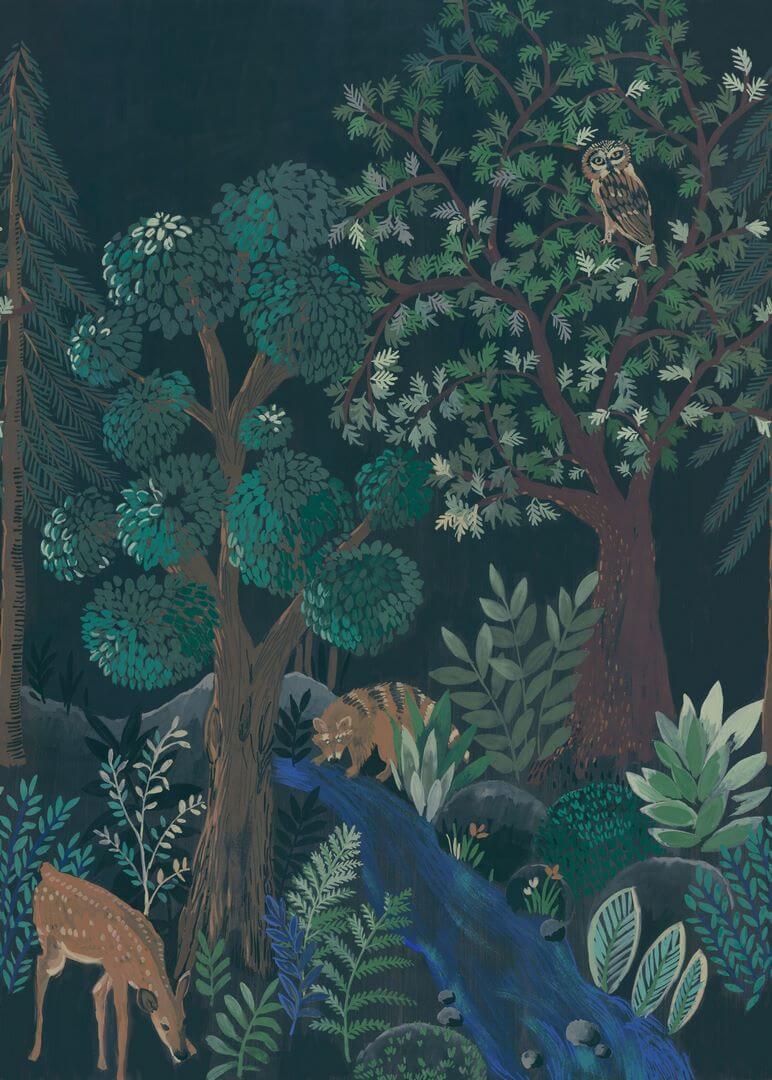 Mural w leśne zwierzęta Caselio FRT102980199 Blue Forest La Foret