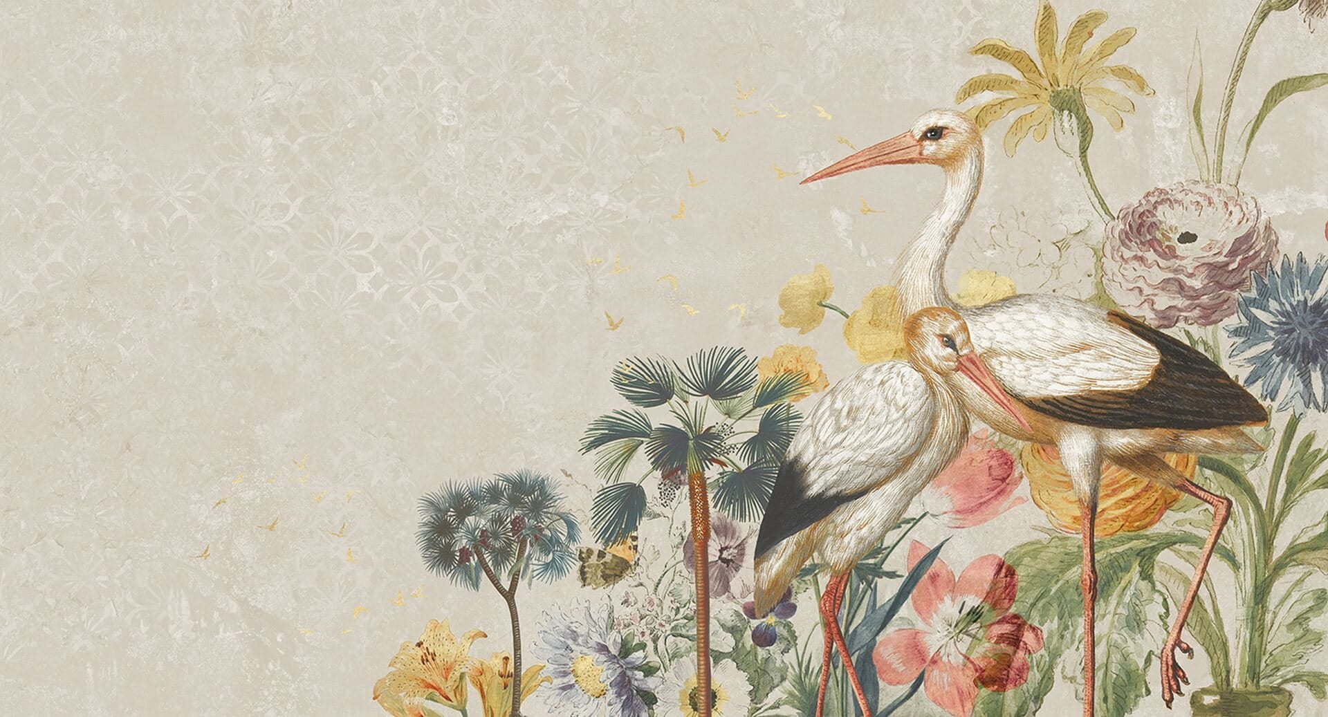 Tapeta Botaniczna Bociany Muance MU13088 Cranes In Love Amber