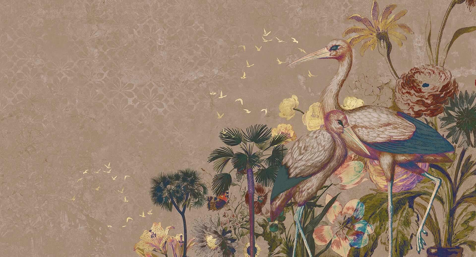 Tapeta Botaniczna Bociany Muance MU13089 Cranes In Love Amber