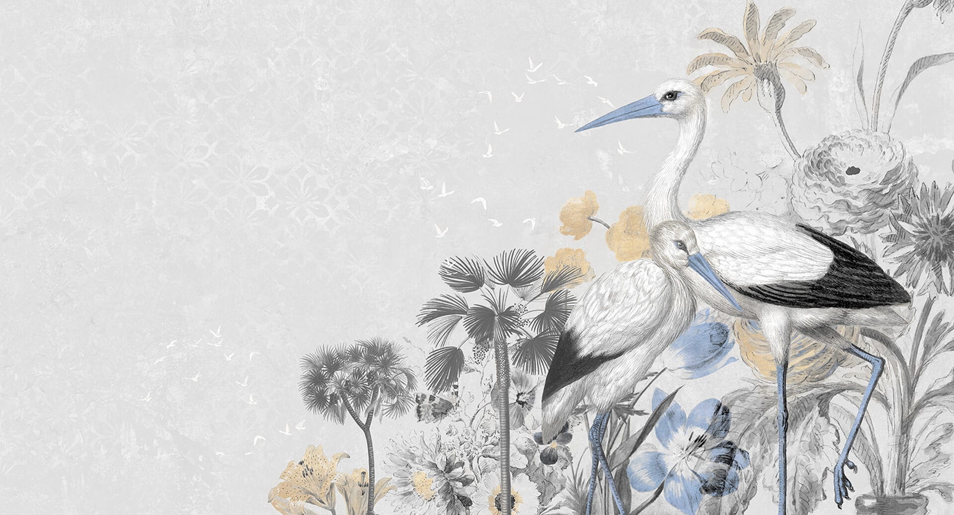 Tapeta Botaniczna Bociany Muance MU13090 Cranes In Love Amber