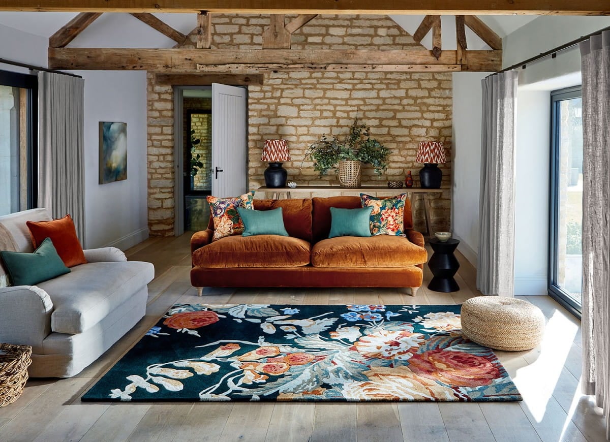Dywan kwiaty Stapleton Par Navy Burnt Orange 45318 Sanderson