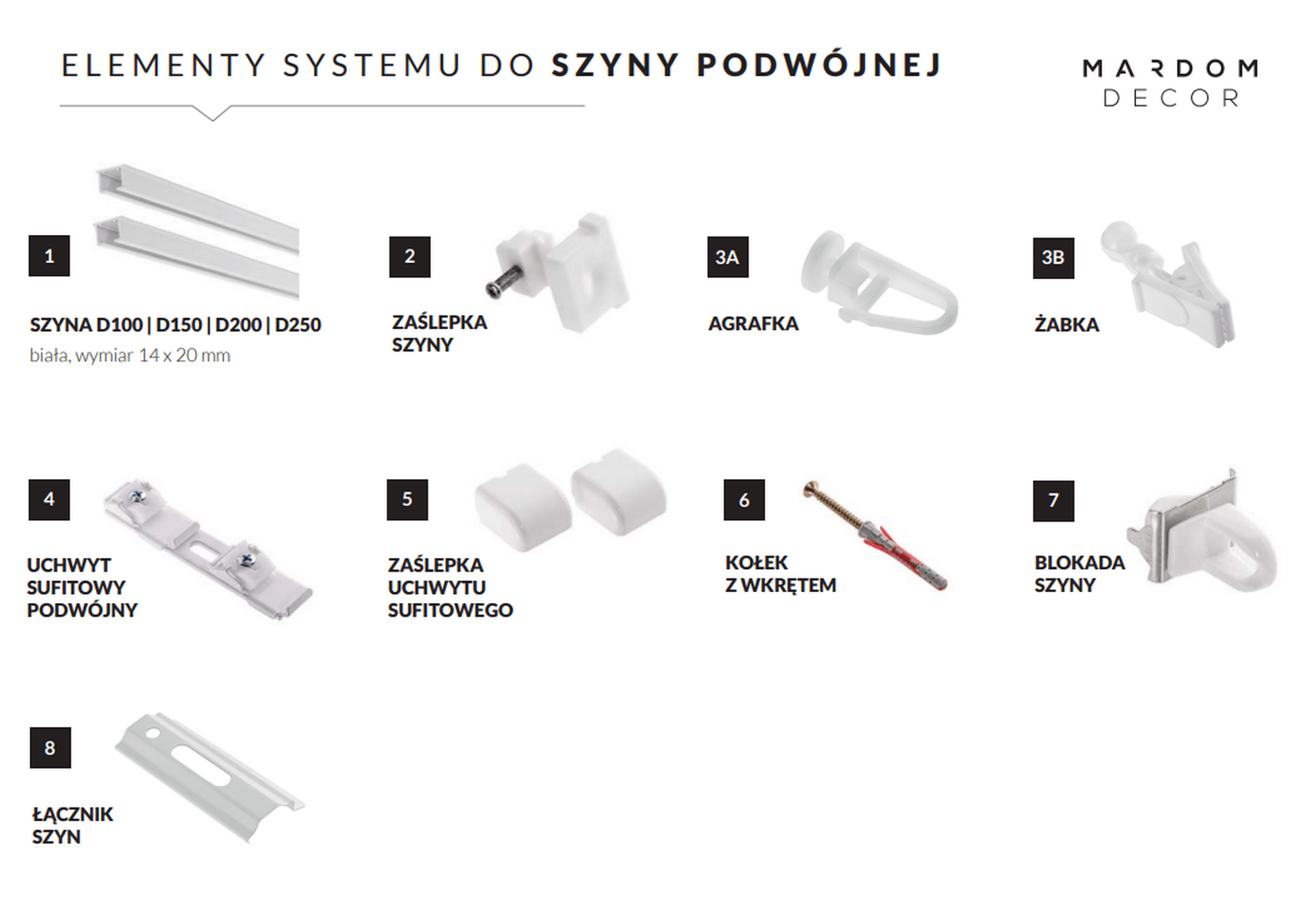 Karnisz podwójny D100 Mardom Decor – 100cm szyna sufitowa zasłony