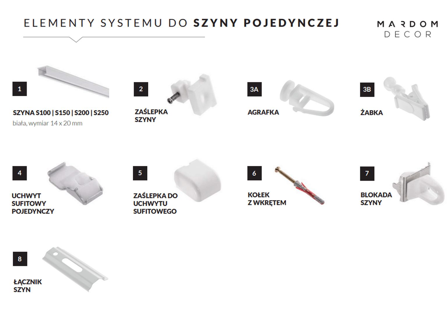 Karnisz pojedynczy S150 Mardom Decor – 150cm szyna sufitowa zasłony