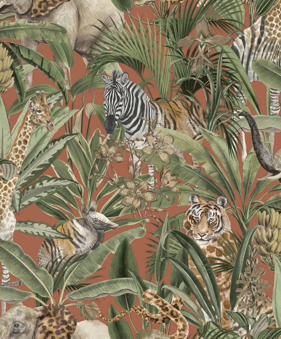 Tapeta w zwierzęta i tropikalne liście Holden 91311 Serengeti Amazonia
