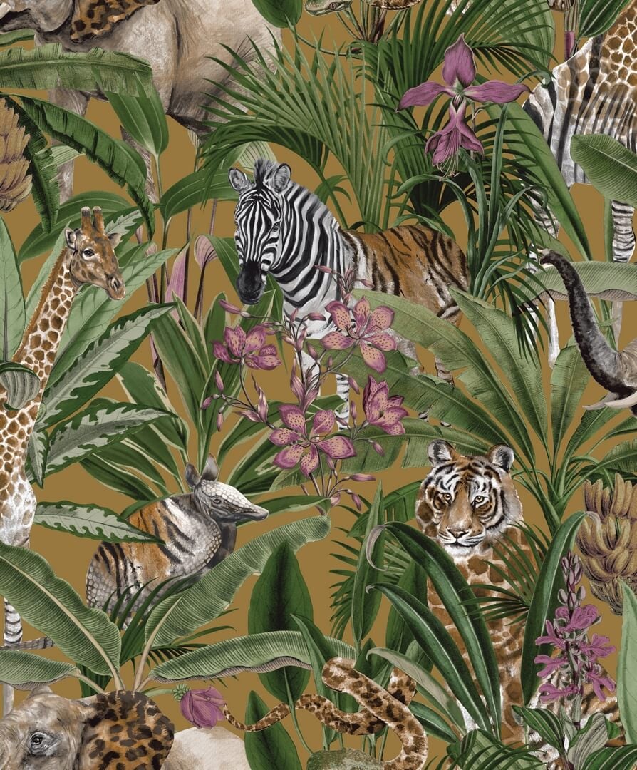 Tapeta w zwierzęta i tropikalne liście Holden 91313 Serengeti Amazonia