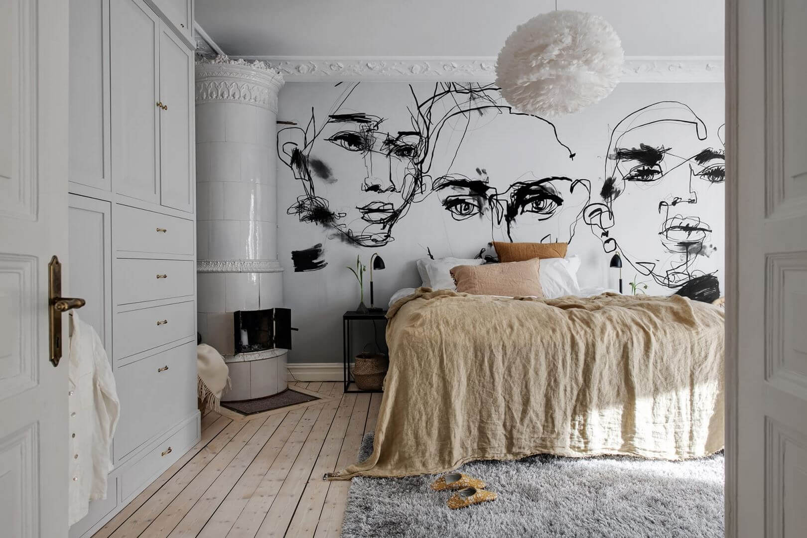 Fototapeta twarze Rebel Walls R18271 Ottoman Bozetto Graphite Linda Vagnelind