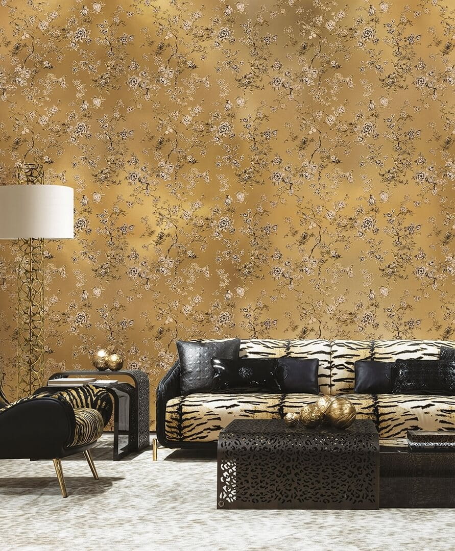 Tapeta roślinne pnącza na złotej folii Roberto Cavalli RC19042 Home NO. 8 - szer. 106cm