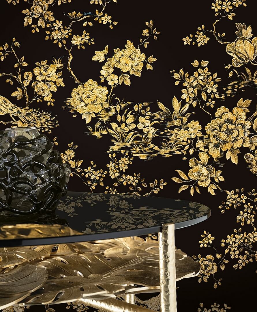 Tapeta roślinne pnącza na złotej folii Roberto Cavalli RC19043 Home NO. 8 - szer. 106cm