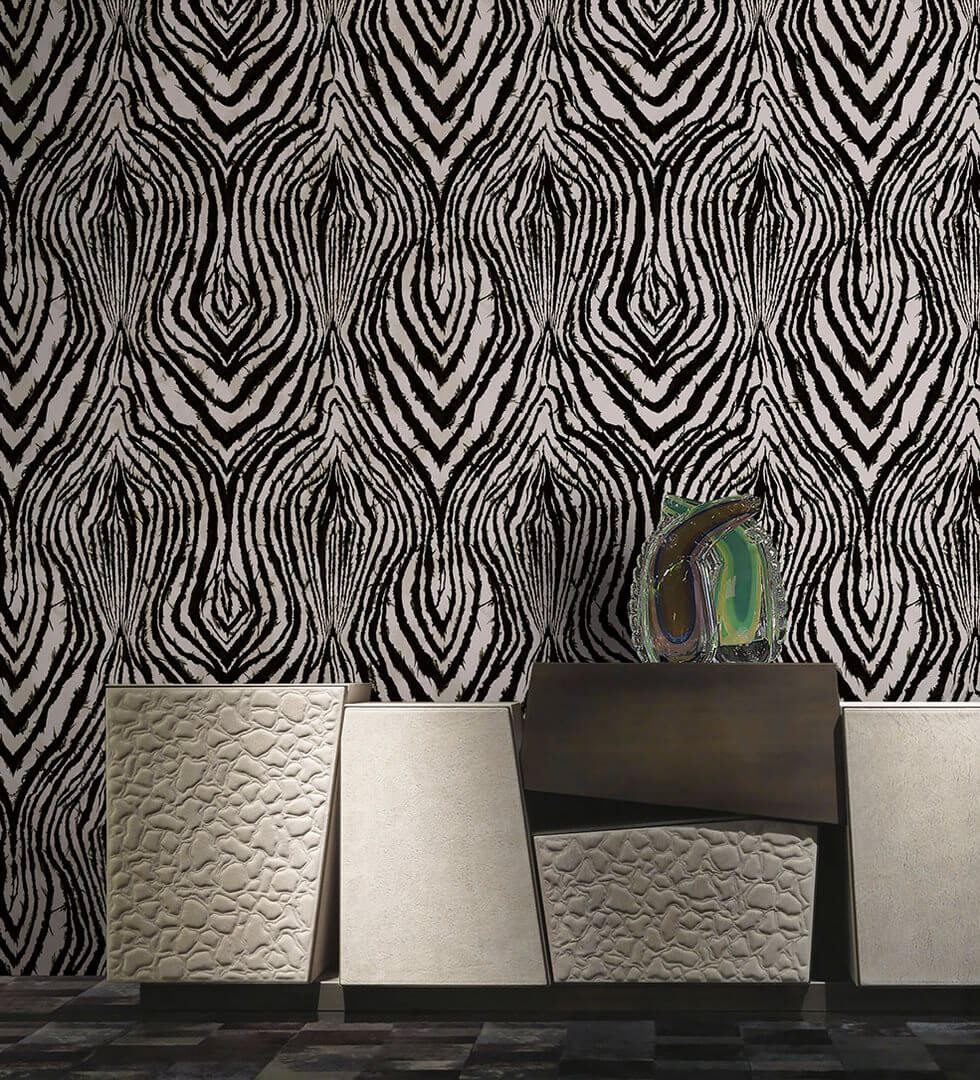 Mural prążki zebry na srebrnej folii Roberto Cavalli RC19123 Home NO. 8
