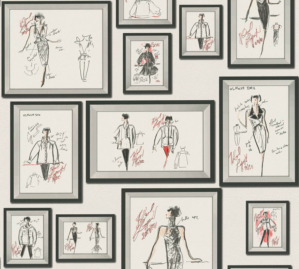 Tapeta szkice i projekty w ramkach 37846-3 Karl Lagerfeld