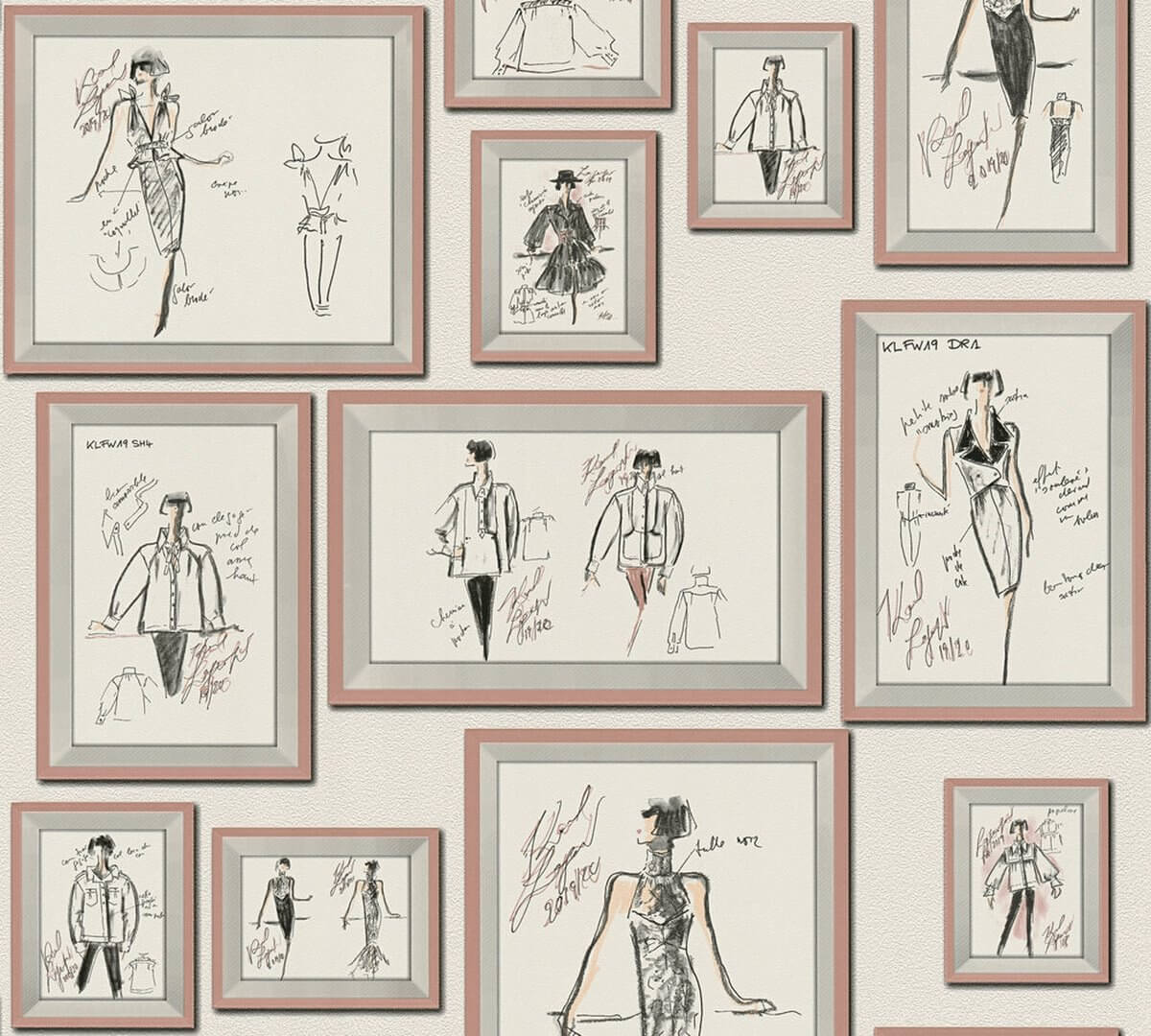 Tapeta szkice i projekty w ramkach 37846-4 Karl Lagerfeld