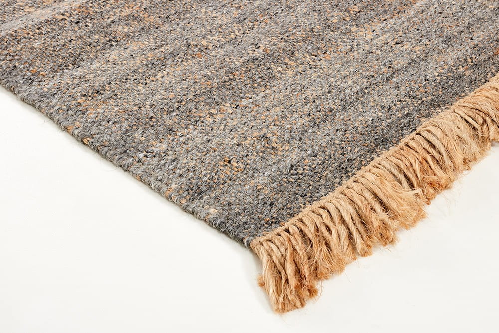 Dywan z frędzlami szary Nordic Nature Dark Grey - wełna z jutą