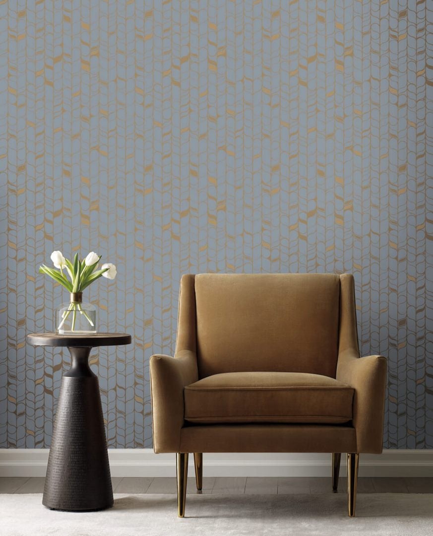 Tapeta metalizowana niebiesko-złota York Wallcoverings OS4202 Perfect Petals Candice Olson Modern Nature 2