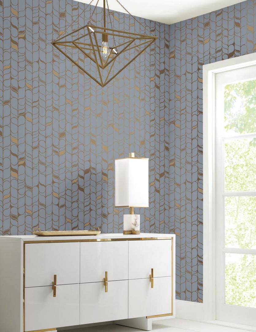 Tapeta metalizowana niebiesko-złota York Wallcoverings OS4202 Perfect Petals Candice Olson Modern Nature 2