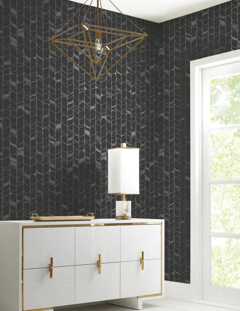 Tapeta metalizowana czarno-srebrna York Wallcoverings OS4205 Perfect Petals Candice Olson Modern Nature 2