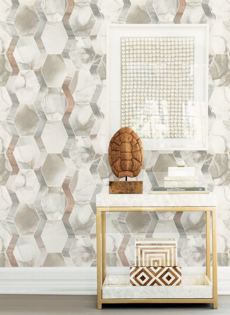 Tapeta heksagony i marmur York Wallcoverings OS4283 Earthbound Candice Olson Modern Nature 2