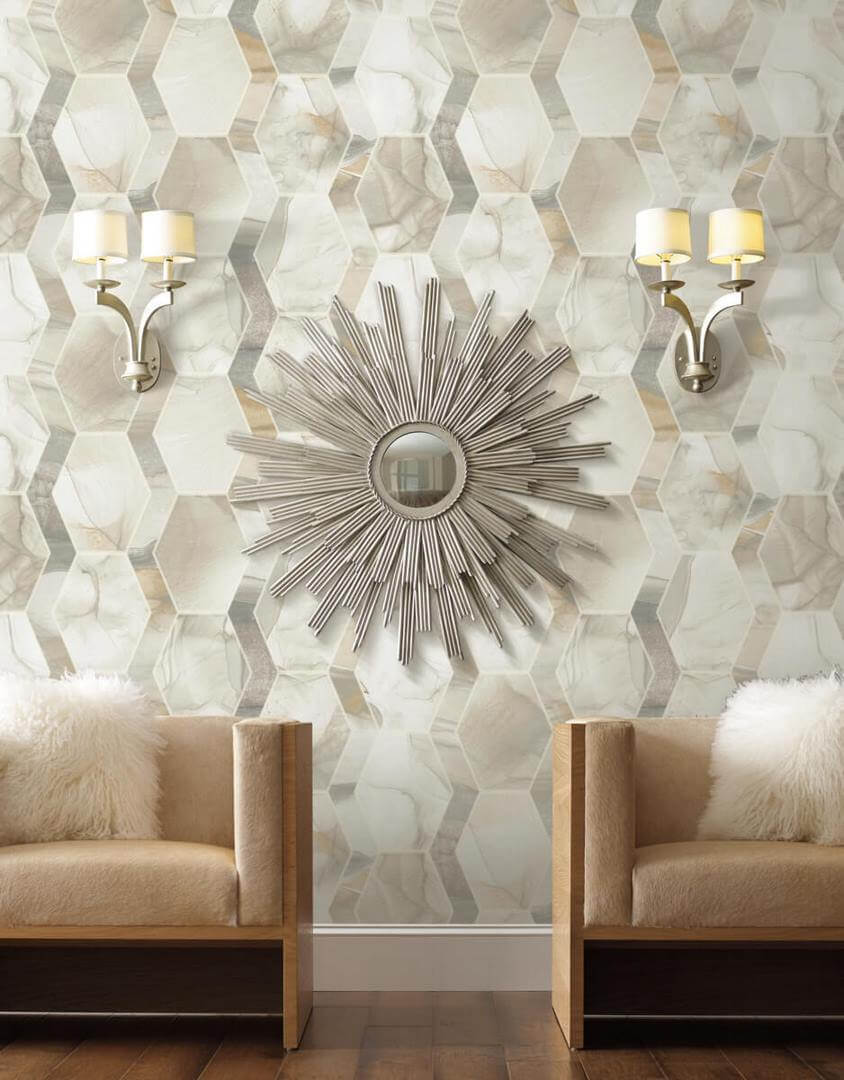Tapeta heksagony i marmur York Wallcoverings OS4285 Earthbound Candice Olson Modern Nature 2
