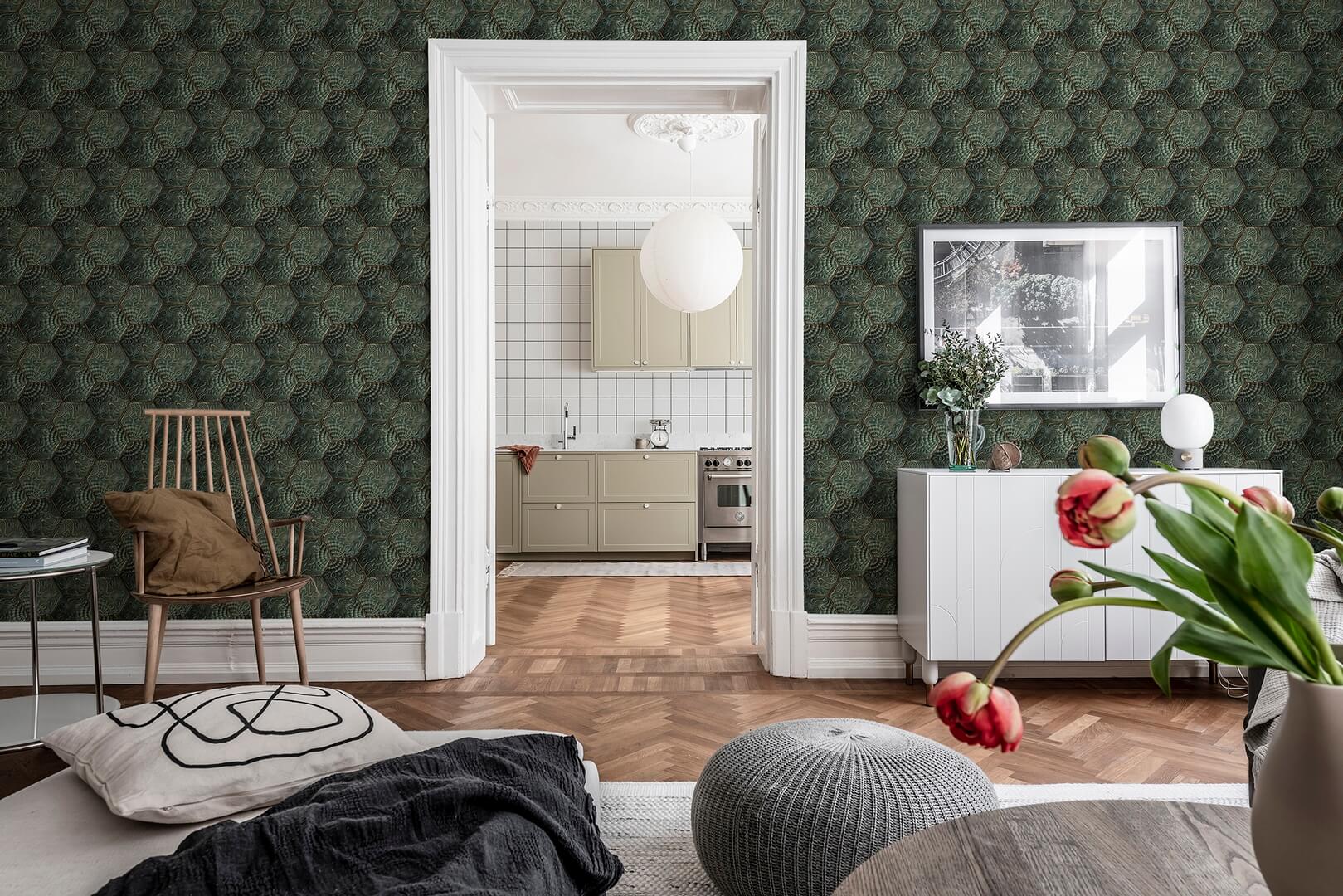 Tapeta heksagony Rebel Walls R18527 Hexagon Tiles Emerald Pops