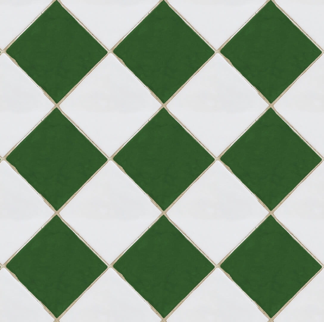 Tapeta płytki romby Rebel Walls R18552 Checkered Tiles White & Green Pops