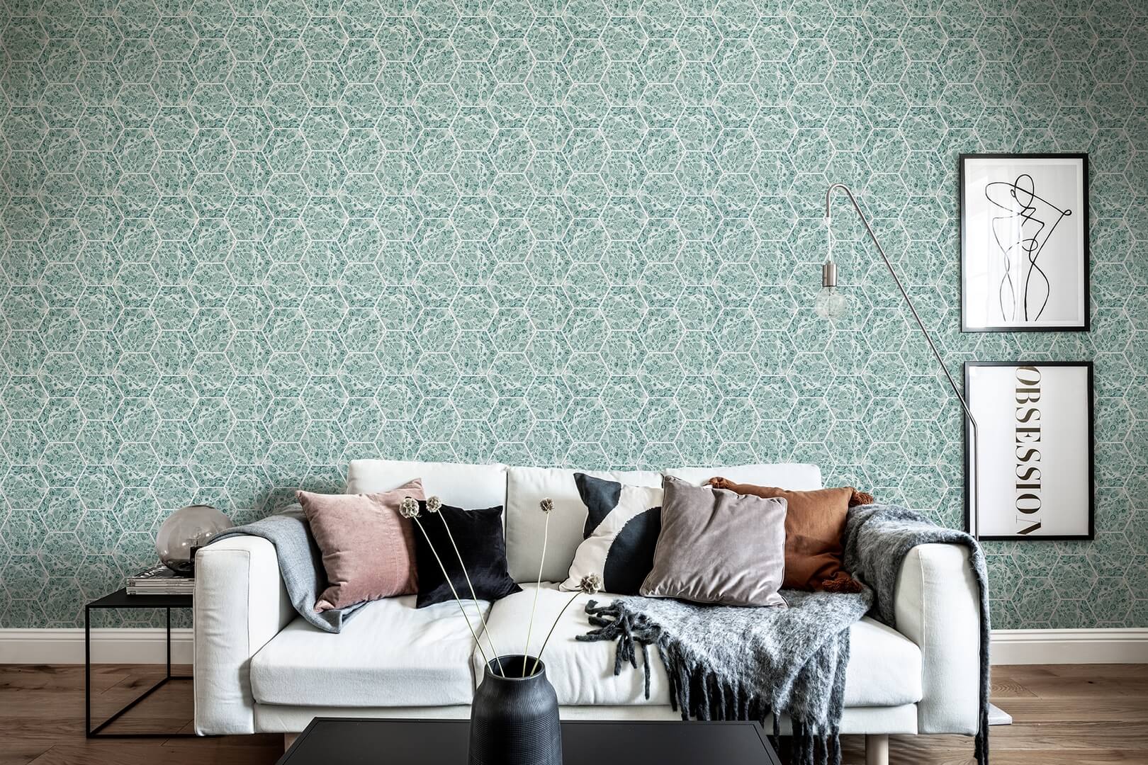 Tapeta heksagony marmur Rebel Walls R18559 Marbled Hexagon Tiles Green Pops
