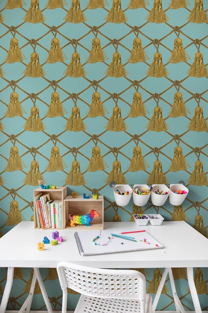 Tapeta frędzle Rebel Walls R18561 Tassels Soft Turquoise Pops
