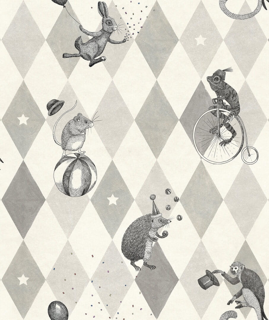 Tapeta cyrk Rebel Walls R18043 Circus Corner Graphite Dreamland