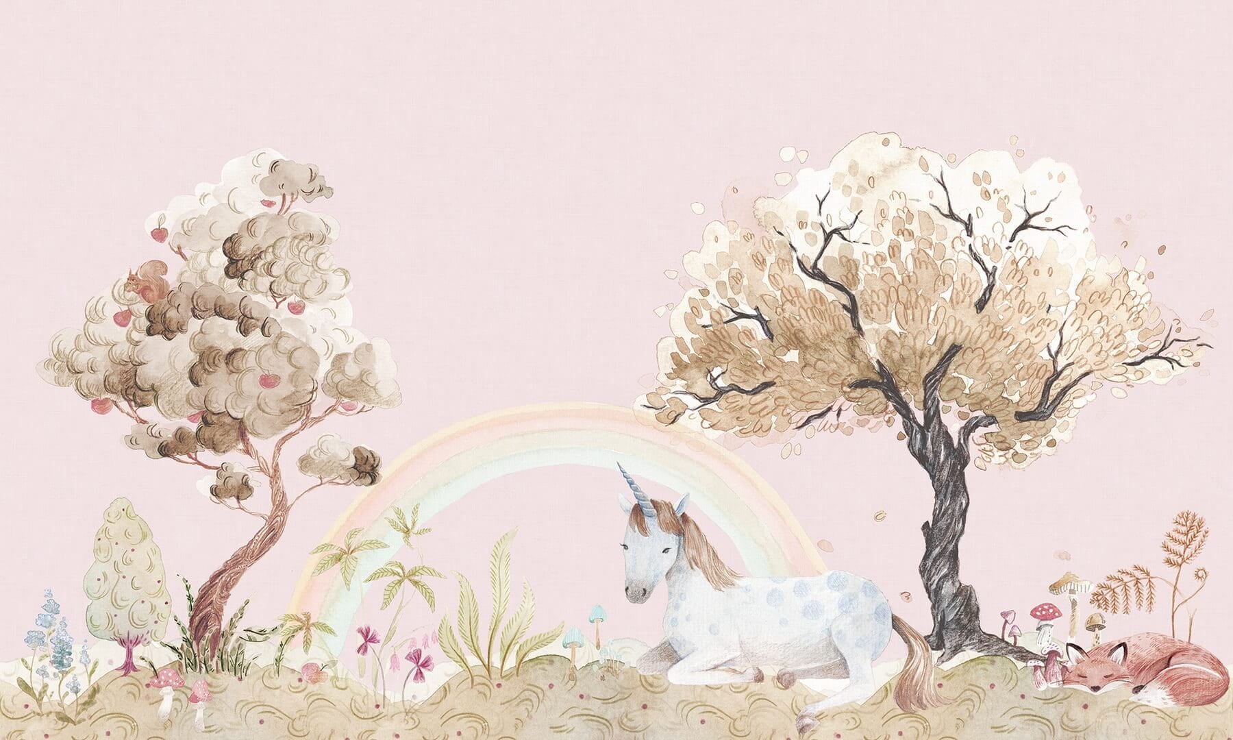 Fototapeta zaczarowany las Rebel Walls R18182 Unicorn Dream Bubblegum Dreamland