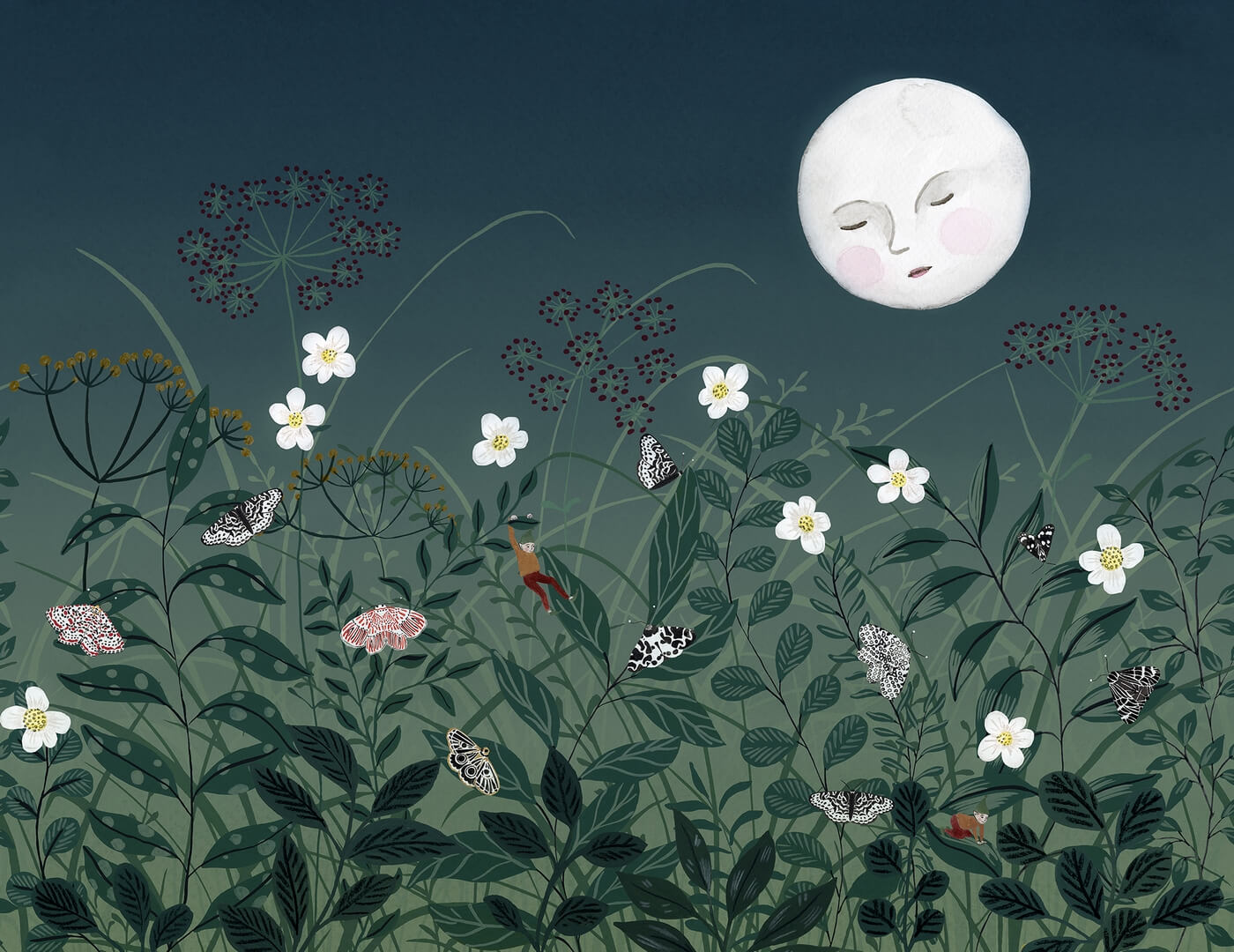 Fototapeta botaniczna z księżycem Rebel Walls R18191 Pixie Night Dreamland