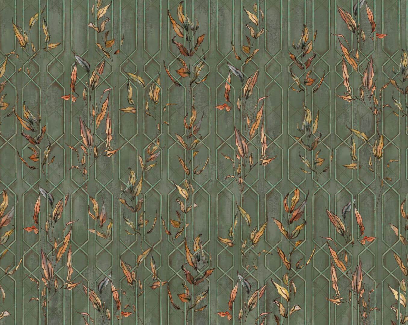 Tapeta trejaż i liście Wall&Deco WDRA2201 Rame d'estate Contemporary 2022