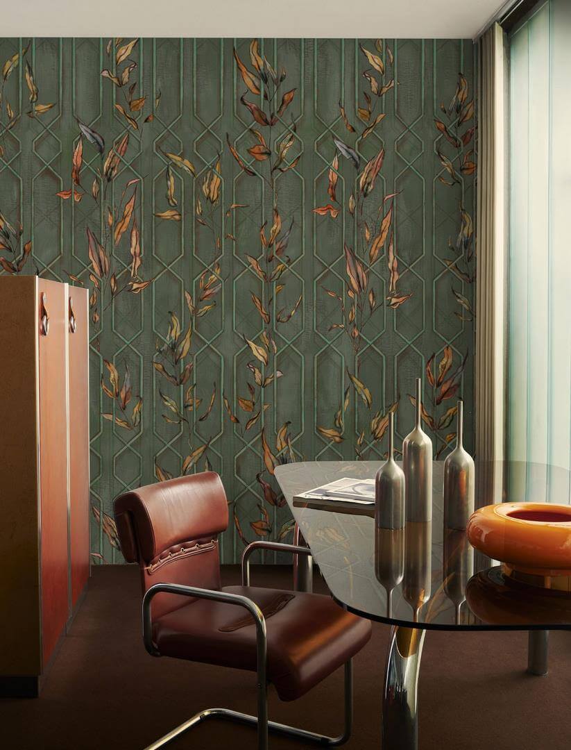 Tapeta trejaż i liście Wall&Deco WDRA2202 Rame d'estate Contemporary 2022