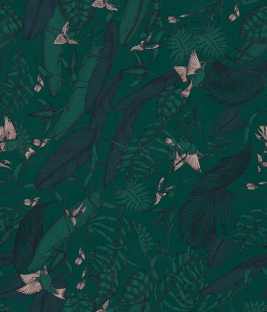 Fototapeta tropikalne liście i ptaki Tecnografica 73685-4 FEANNE: TROPICAL FOLIAGE EMERALD Art Collections