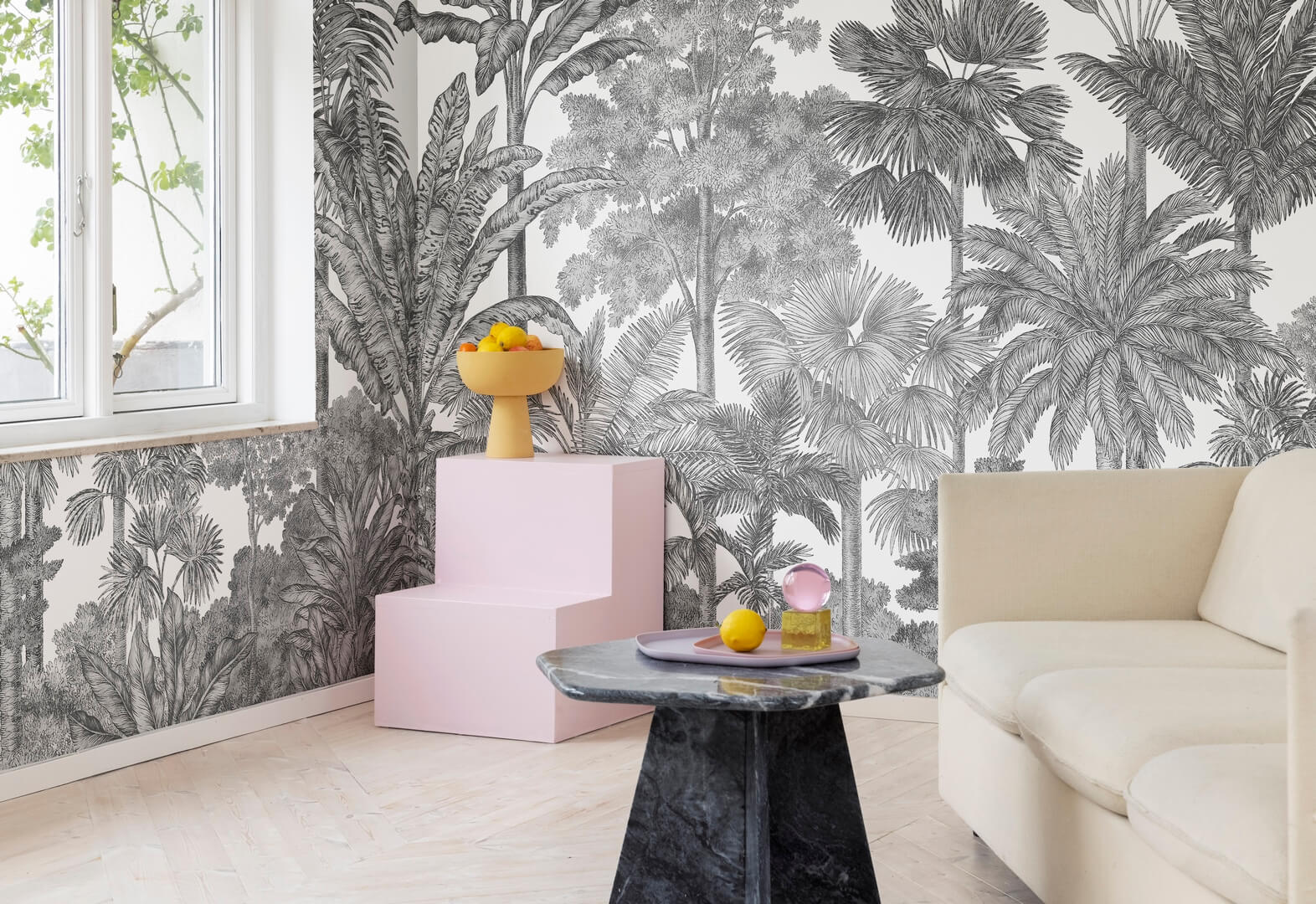 Fototapeta egzotyczne drzewa Rebel Walls R17594 Tropical Bellewood Graphite Wonder World