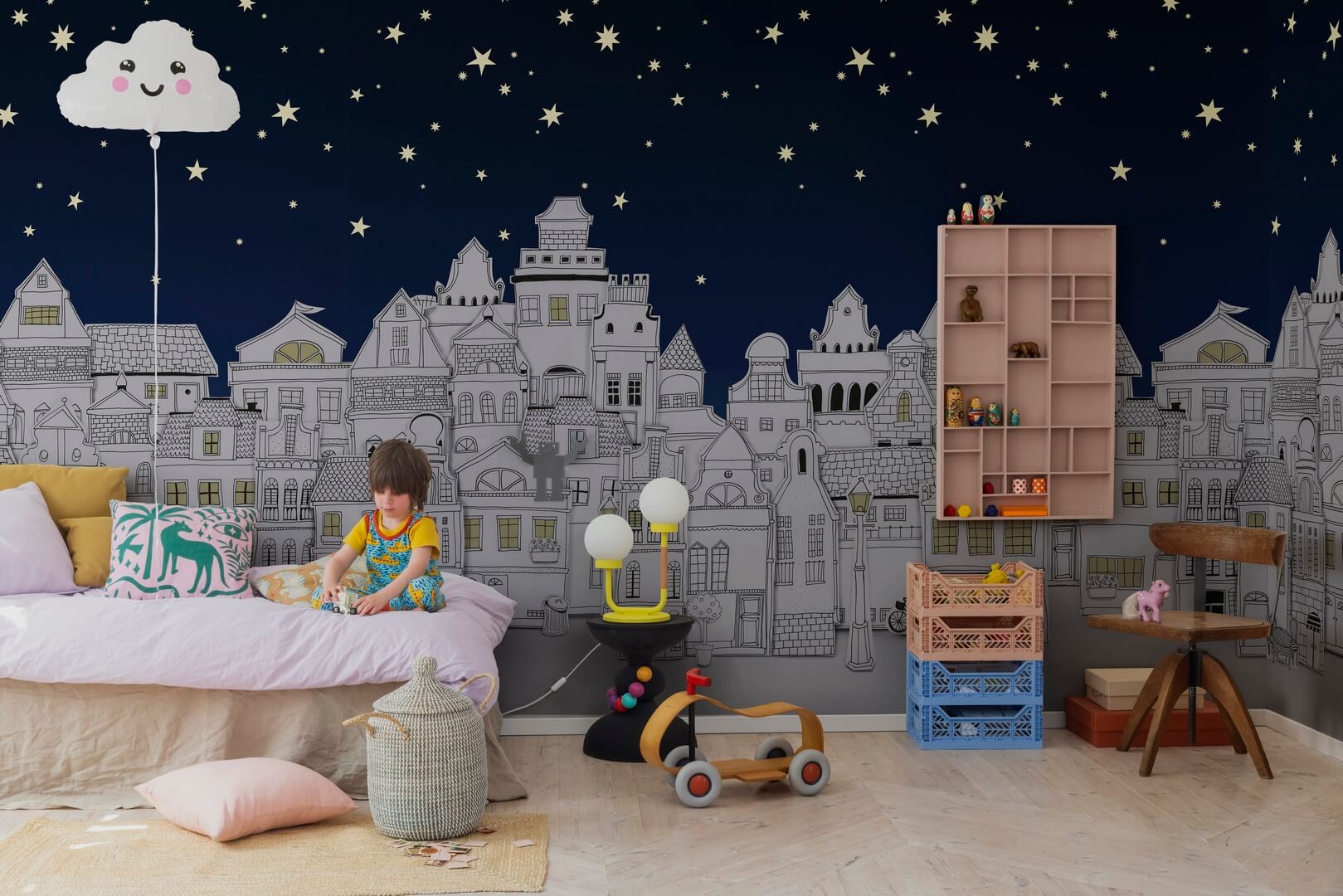 Fototapeta miasto pod gwiazdami Rebel Walls R18211 Star Town Night Wonder World