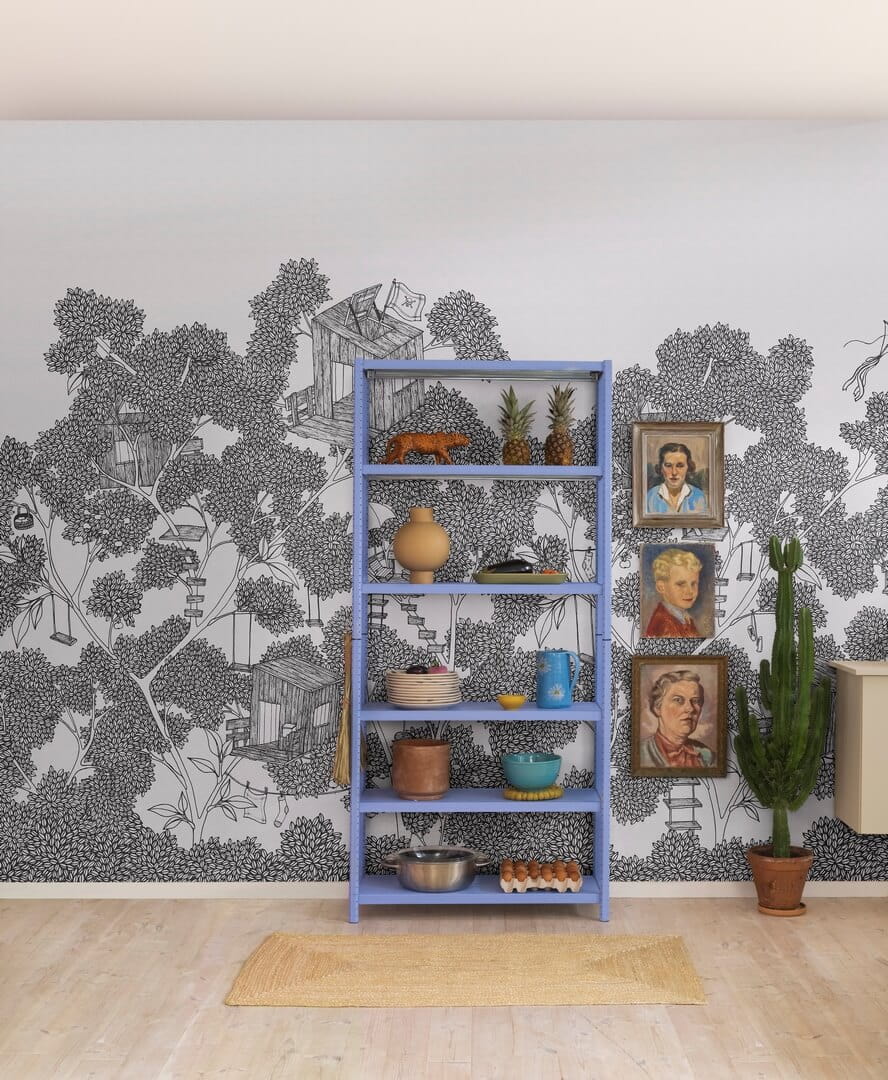 Fototapeta domki na drzewie Rebel Walls R18222 Playground Graphite Wonder World