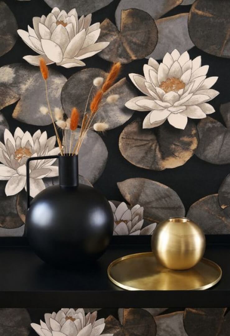 Tapeta kwiaty lilie wodne Casadeco GADN 87636981 Nymphea Gardens