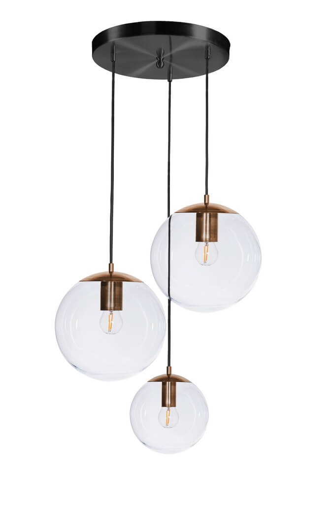 Lampa wisząca Famlight Bacan Złota Patyna Czarna 3 kule