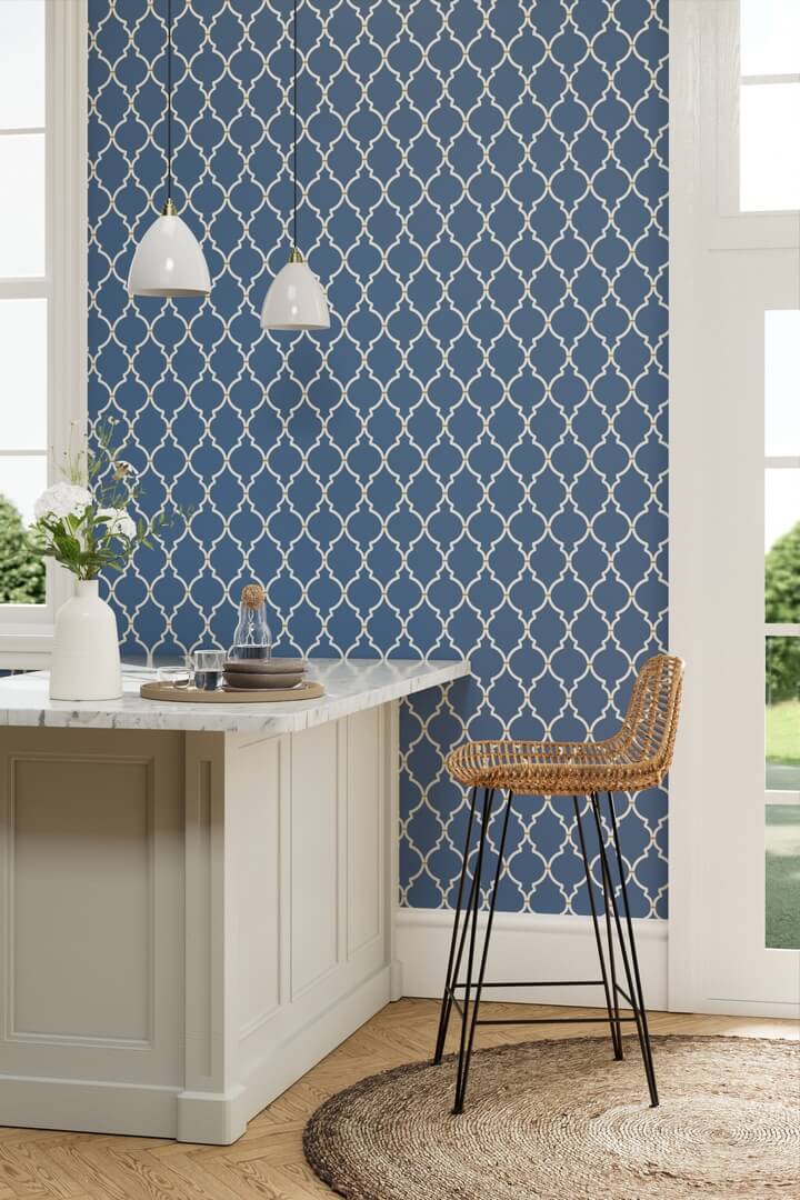 Tapeta koniczyna marokańska Sanderson 216338 Empire Trellis Water Garden