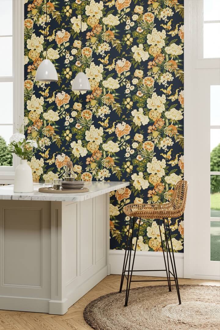Tapeta kwiaty piwonie i motyle Sanderson 217120 Emperor Peony Water Garden