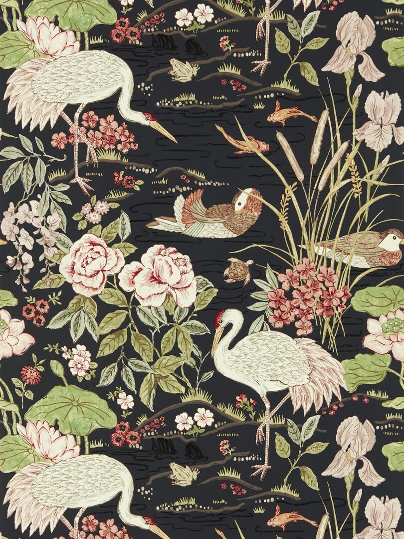 Tapeta botaniczna wodny ogród Sanderson 217123 Crane & Frog Water Garden