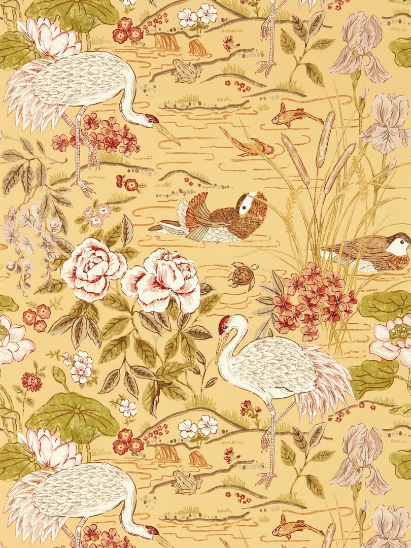 Tapeta botaniczna wodny ogród Sanderson 217124 Crane & Frog Water Garden