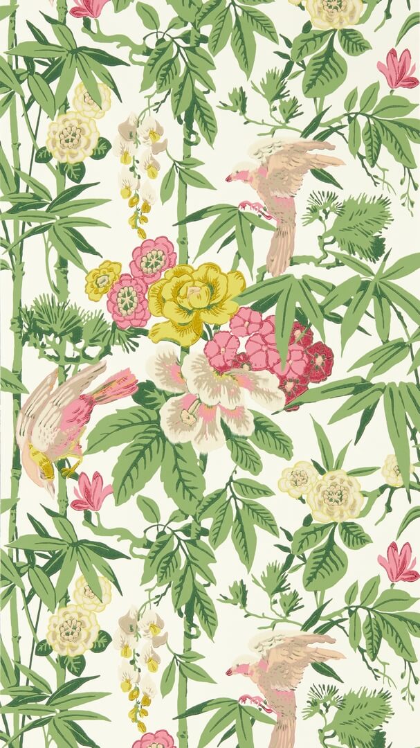 Tapeta papugi i rośliny Sanderson 217130 Bamboo & Birds Water Garden