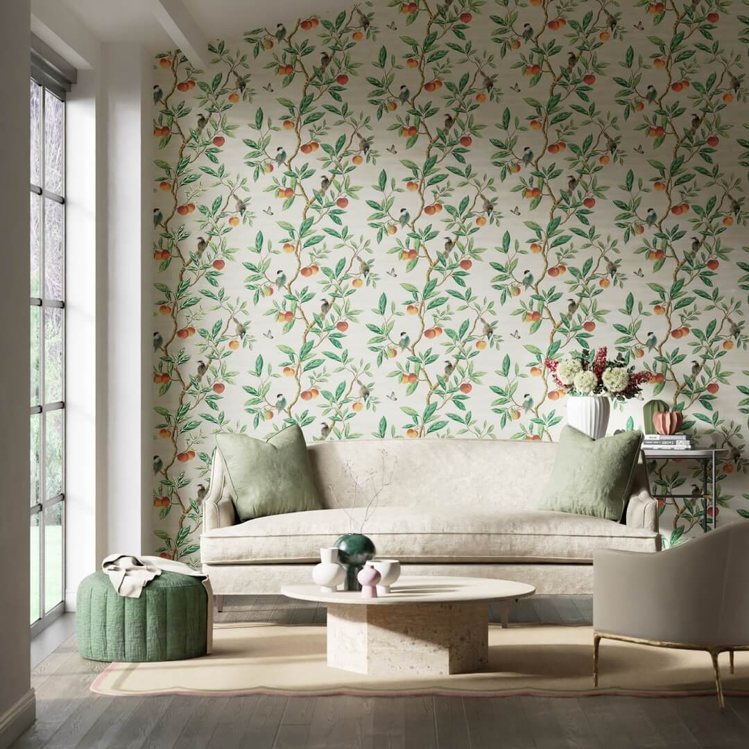 Tapeta ptaki i owoce chinoiserie Harlequin 112906 Ella Diane Hill