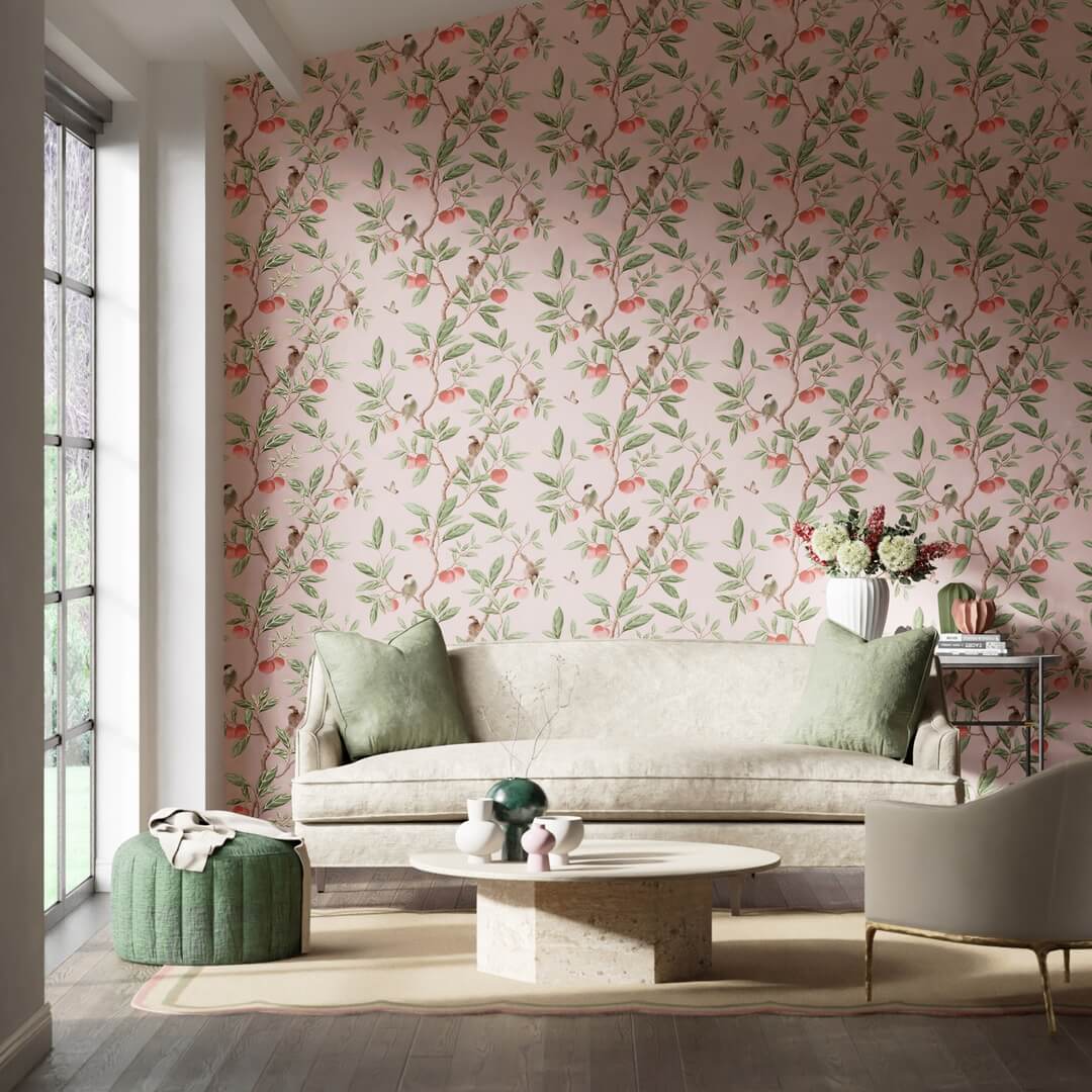 Tapeta ptaki i owoce chinoiserie Harlequin 112907 Ella Diane Hill